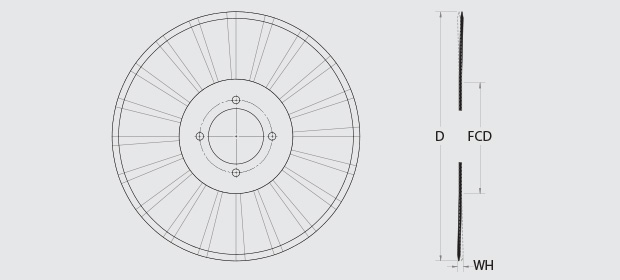 RadialRazor™ - This image depicts the Diameter, Thickness, Concavity, and Edge Type of the blades